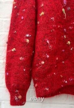 Hand Knitted Cardigan, Bright RED Wool & Angora Mix, Polka Dot, Heavy, MED, NEW