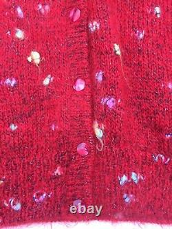 Hand Knitted Cardigan, Bright RED Wool & Angora Mix, Polka Dot, Heavy, MED, NEW