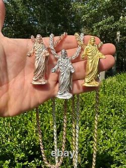 Heavy 3D Jesus Piece Real 925 Silver / 14k Yellow Rose Gold Pendant Necklace