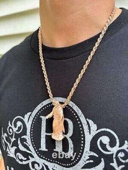 Heavy 3D Jesus Piece Real 925 Silver / 14k Yellow Rose Gold Pendant Necklace