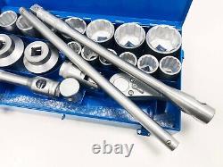 Heavy Duty 21 Piece 1 Drive Socket Set 30-80mm 12 Points Sockets Extension Bar