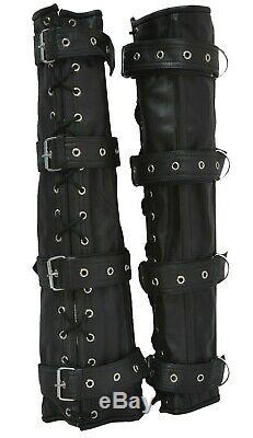 Heavy Duty 4 Piece Black Leather Arm And Leg Binders Restraint Steel Bondage