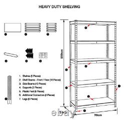 Heavy Duty Metal 5Tier Boltless Shelving Racking 1500 x 700 x 300 mm Blue UKDC