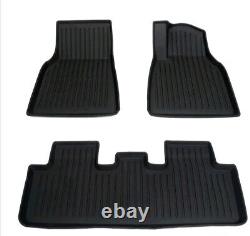 Heavy Duty Tesla Model 3 Black 3 Piece TPR Mat Set Non Slip All Weather Durable