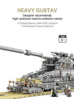 Heavy Gustav Railway Gun WW2 3846 Pieces 3 Soldiers