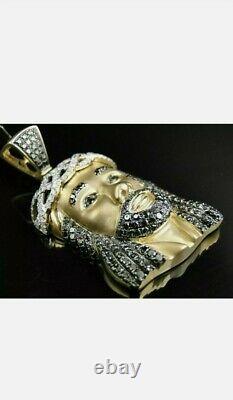 Heavy Head Pendant Charm Round-Cut Diamond 14K Yellow Gold Over Jesus Face Piece