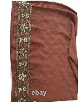 Heavy beaded brown Saree unstitched Blouse Piece, Indian, pakistani, Eid Diwali