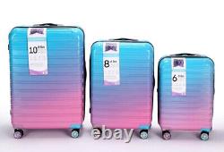 IFLY Fibertech 3 Piece Hard Case Expandable Luggage Pink Blu Cabin Medium Large