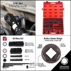 Impact Socket Set Drive Master Durable Heavy Duty Storage Case 80 Piece ANSI