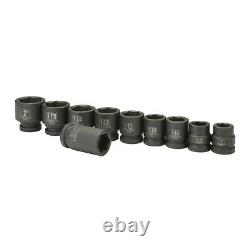 Impact Socket Set SAE 1 Drive Heavy Duty with Carry Case 10 Piece Truck Service