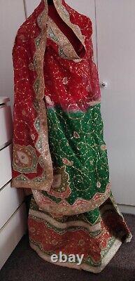 Indian classic pure silk heavy embroidered colour block bridal lehnga