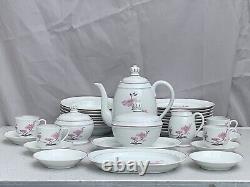 J L Coquet Limoges Samarra Shape Silk Flower Fleur de Soie Coffee Dinner Set