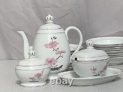 J L Coquet Limoges Samarra Shape Silk Flower Fleur de Soie Coffee Dinner Set