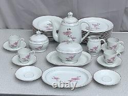 J L Coquet Limoges Samarra Shape Silk Flower Fleur de Soie Coffee Dinner Set