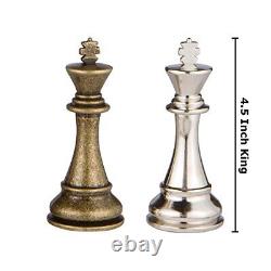 Janus Silver and Bronze Extra Heavy Metal Chess Pieces with 4.5 Inch King and Ex