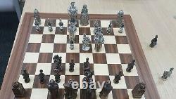 King Henry VIII Heavy Metal Chess Set Metal Pewter Pieces Only In Box No Board