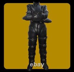 Leather Bondage Jump Suit Black With Heavy Duty Buckles With Cow Leather