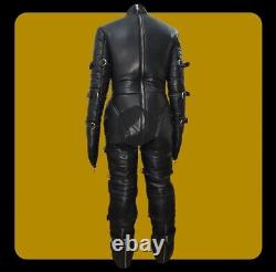 Leather Bondage Jump Suit Black With Heavy Duty Buckles With Cow Leather