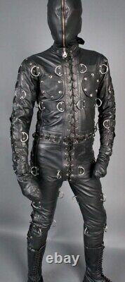 Leather Bondage jump cell suit Black Cow Leather Heavy Duty Restriction