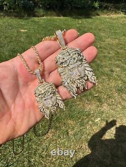 MOISSANITE Solid 10k Yellow Gold HEAVY Iced Jesus Piece Pendant Necklace 2 Sizes