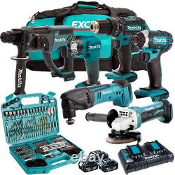 Makita 18V 6 Piece Tool Kit with 3 x 5.0Ah Batteries Charger & 101 Accessory Set