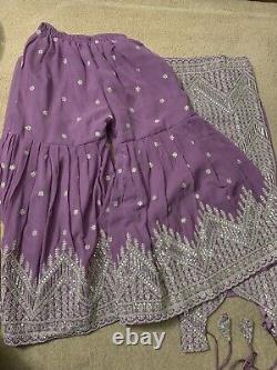 Mauve Heavy Wedding/bride Sharara Suit 3pc Salwar Kameez With Dupatta Dress