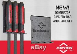 Mayhew 14068 3 Piece Long and Heavy-Duty Pry Bar Set with Rack