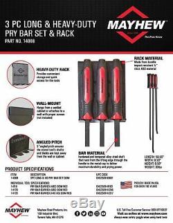 Mayhew 14068 3 Piece Long and Heavy-Duty Pry Bar Set with Rack