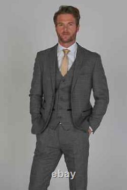 Men's Charcoal Grey Tweed Three Piece Suit Heavy Fabric, Tailored Fit, Wedding