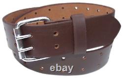 Men's Leather Belt Full Grain 1 Piece Heavy-Duty 2 Hole Double Prong Lot of 24