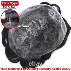 Mens Toupee 100% Human Hair Replacement System V-Shape Frontal Hairline Piece UK