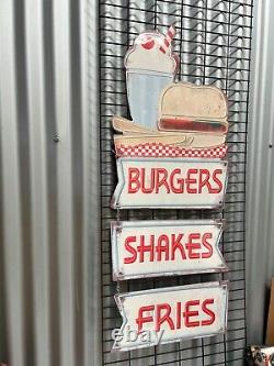 Milk Bar Diner Die Cut 3 Piece Metal Sign Burgers Shakes Fries Heavy Duty