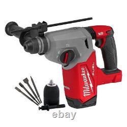 Milwaukee M18FH-0 18V 4-Mode 26mm SDS+ Hammer Drill & 4 Piece Chisel Set & Chuck