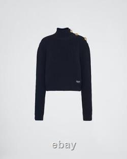 NWT PRADA Navy Heavy Knit with Gold buttons Turtleneck Sweater 36/US 0 $2,150