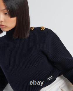 NWT PRADA Navy Heavy Knit with Gold buttons Turtleneck Sweater 36/US 0 $2,150