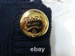 NWT PRADA Navy Heavy Knit with Gold buttons Turtleneck Sweater 36/US 0 $2,150