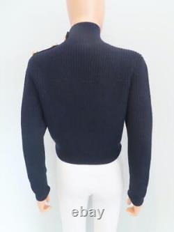 NWT PRADA Navy Heavy Knit with Gold buttons Turtleneck Sweater 36/US 0 $2,150