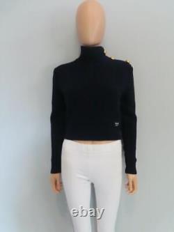 NWT PRADA Navy Heavy Knit with Gold buttons Turtleneck Sweater 36/US 0 $2,150