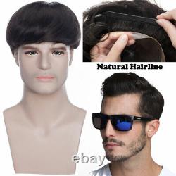 Natural Forehead Hairline Thin Skin PU Toupee Topper Men Human Hair Piece TM1407