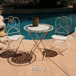 New! 3 Piece Marseille Antiqued Heavy Iron Folding Bistro Set -2 Chairs + Table