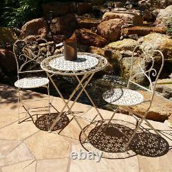 New! 3 Piece Marseille Antiqued Heavy Iron Folding Bistro Set -2 Chairs + Table