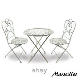 New! 3 Piece Marseille Antiqued Heavy Iron Folding Bistro Set -2 Chairs + Table