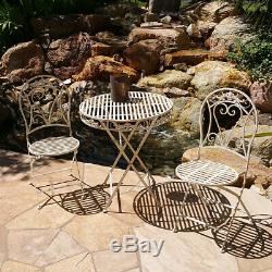 New! 3 Piece Versailles Antiqued Heavy Iron Folding Bistro Set -2 Chairs + Table