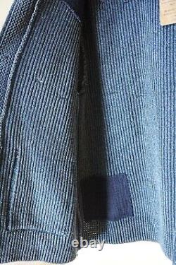 New $790 Rrl Indigo Navy Patch Work Heavy Cotton Shawl Cardigan Repaired