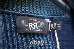 New $790 Rrl Indigo Navy Patch Work Heavy Cotton Shawl Cardigan Repaired