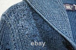 New $790 Rrl Indigo Navy Patch Work Heavy Cotton Shawl Cardigan Repaired