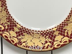 New De Lamerie China Heavily Gilded Floral Bells Burgundy Gold Dinner Plate 11