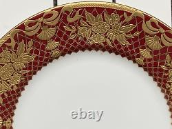 New De Lamerie China Heavily Gilded Floral Bells Burgundy Gold Dinner Plate 11