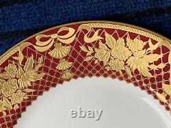 New De Lamerie China Heavily Gilded Floral Bells Burgundy Gold Dinner Plate 11