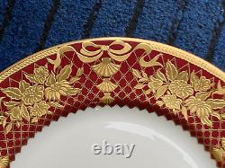 New De Lamerie China Heavily Gilded Floral Bells Burgundy Gold Dinner Plate 11